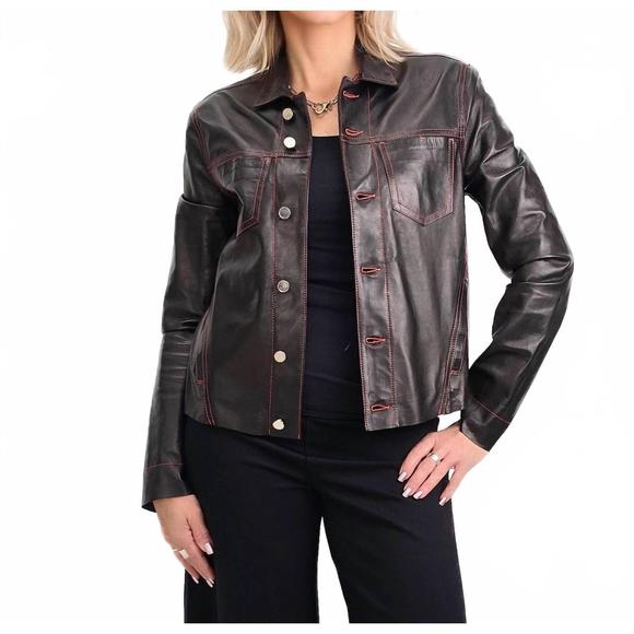 NEW BLU ICE crop stiched leather jacket in black